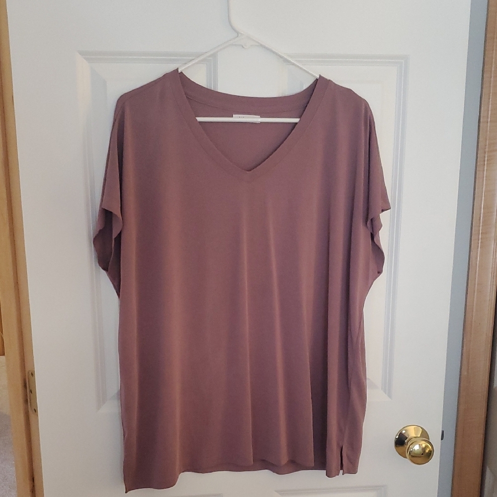 *Edge Purple Relaxed Blouse V-Neck - Picture 4 of 5